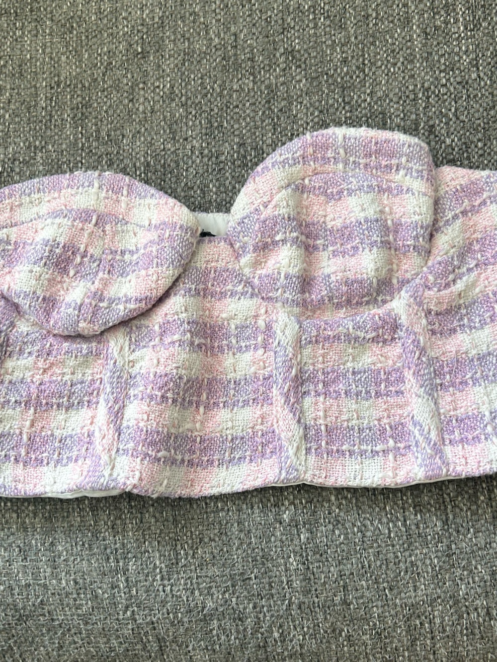 Zara Pink Lavender Tweed Strapless Crop Top - Built in Bra | Size Medium